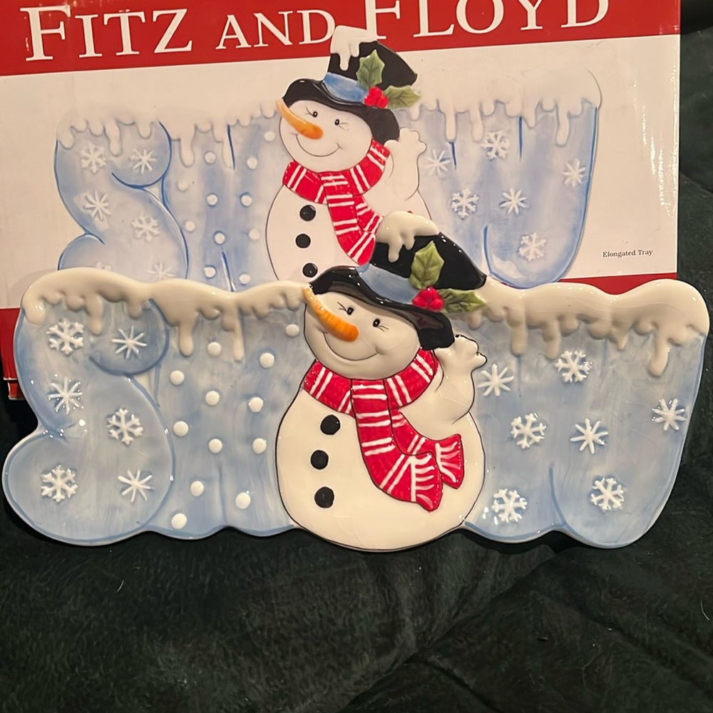Fitz & Floyd Snowman snack tray 12x5 inches